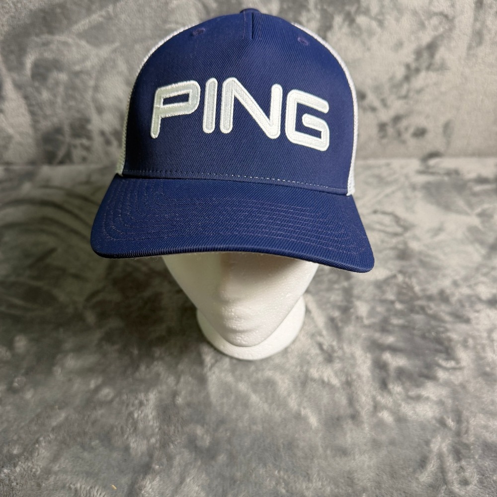 Ping Golf 110 One Ten Flexfit Tech Trucker Hat Navy Blue White Snapback Cap